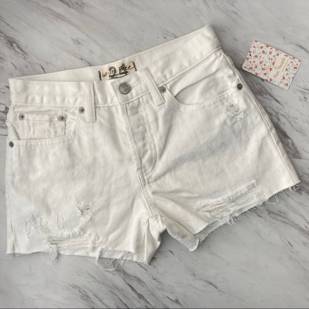 Free People Sofia Denim Shorts Button-Fly Cutoff Distressed White Size 24 NEW